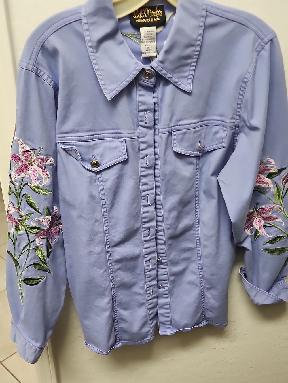 Light Lavender Embroidered Sleeve Shirt Jacket